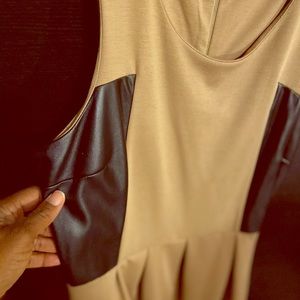 Camel colored dress w/ blk leather-look inserts